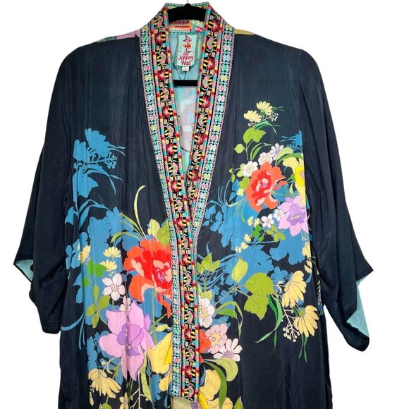 Johnny Was Womens Black Floral Fuska Kimono Reversible Embroidered Top Size XXL - Picture 3 of 11